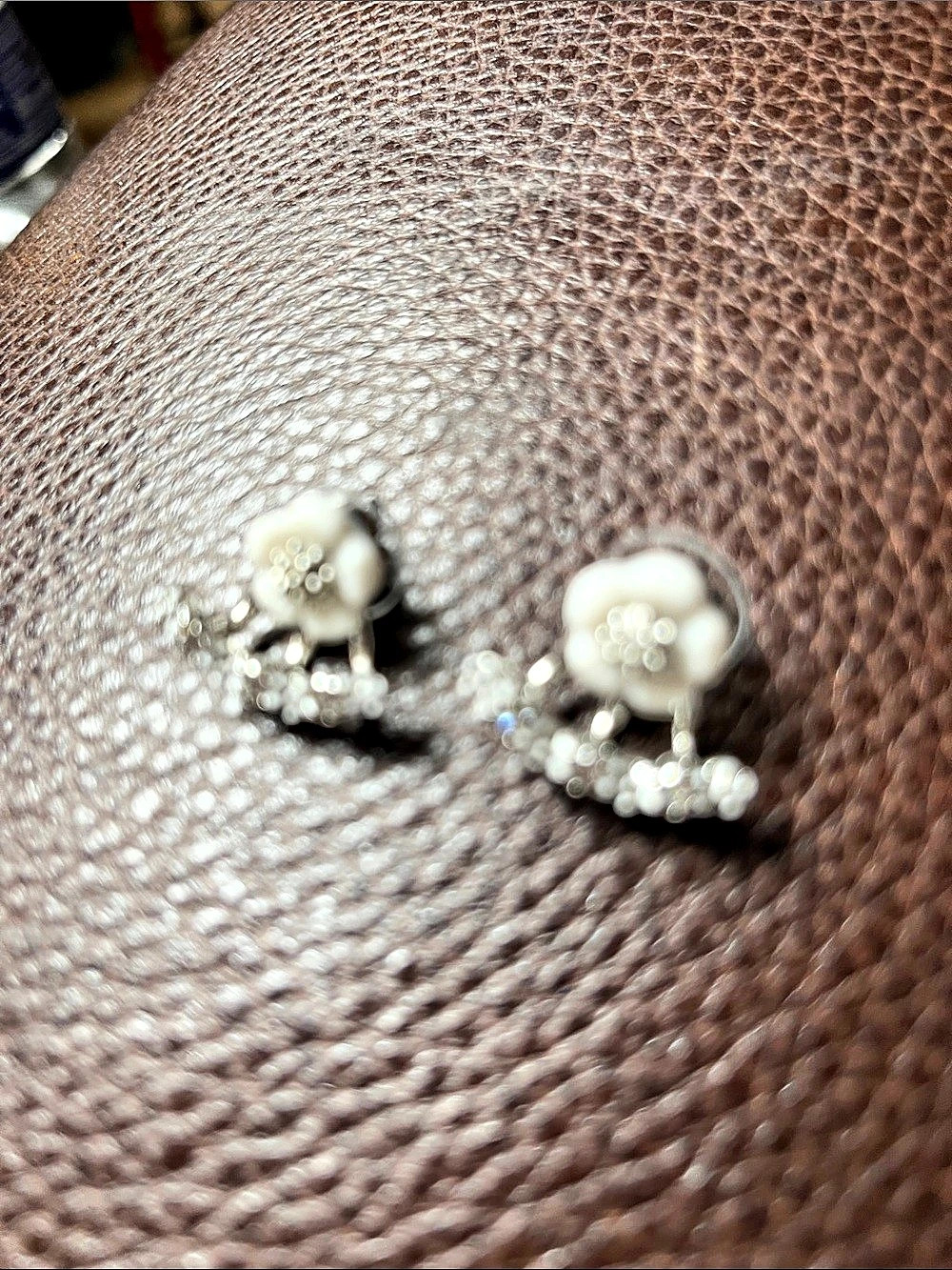 Floral Drop Earrings in Brown & White Like New